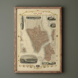 Vintage New York City map. Antique city plan of the city of New York. Fine art print. Wall art