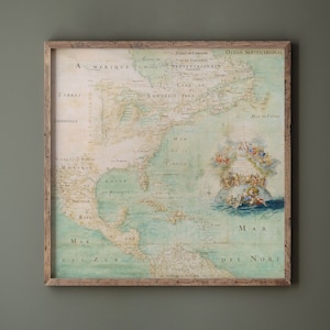 Ancient map of North America poster reproduction of 1681. Fine art print. Wall art poster
