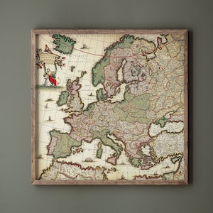 Mapa antiguo de Europa. Reproducción impresa vintage de un mapa europeo del siglo XVII. Póster mural.