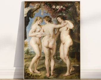 The Three Graces by Peter Paul Rubens antique painting. Wall art repro.Fine art print. Premium Matte poster