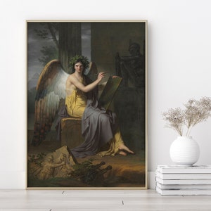 Clio Muse of History de Charles Meynier 1800. Impresión de arte de pintura antigua. Diosa griega alada. Póster de papel mate