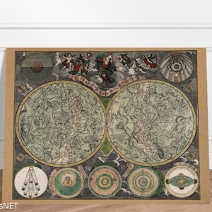 ビンテージ天体地図をリマスターしたファインアートプリント。