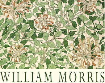 Lámina artística de William Morris. Papel pintado de madreselva. Póster vintage de flores y hojas. Papel mate premium.