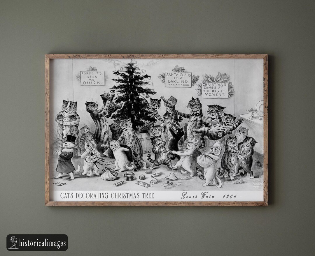 ルイス・ウェイン作「クリスマスツリーを飾る猫たち」1906年ポスター