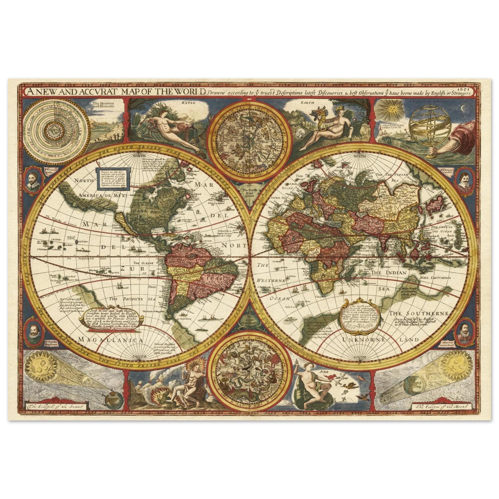 John Speed Ancient Double Hemisphere World Map. Fine Art Print - Etsy