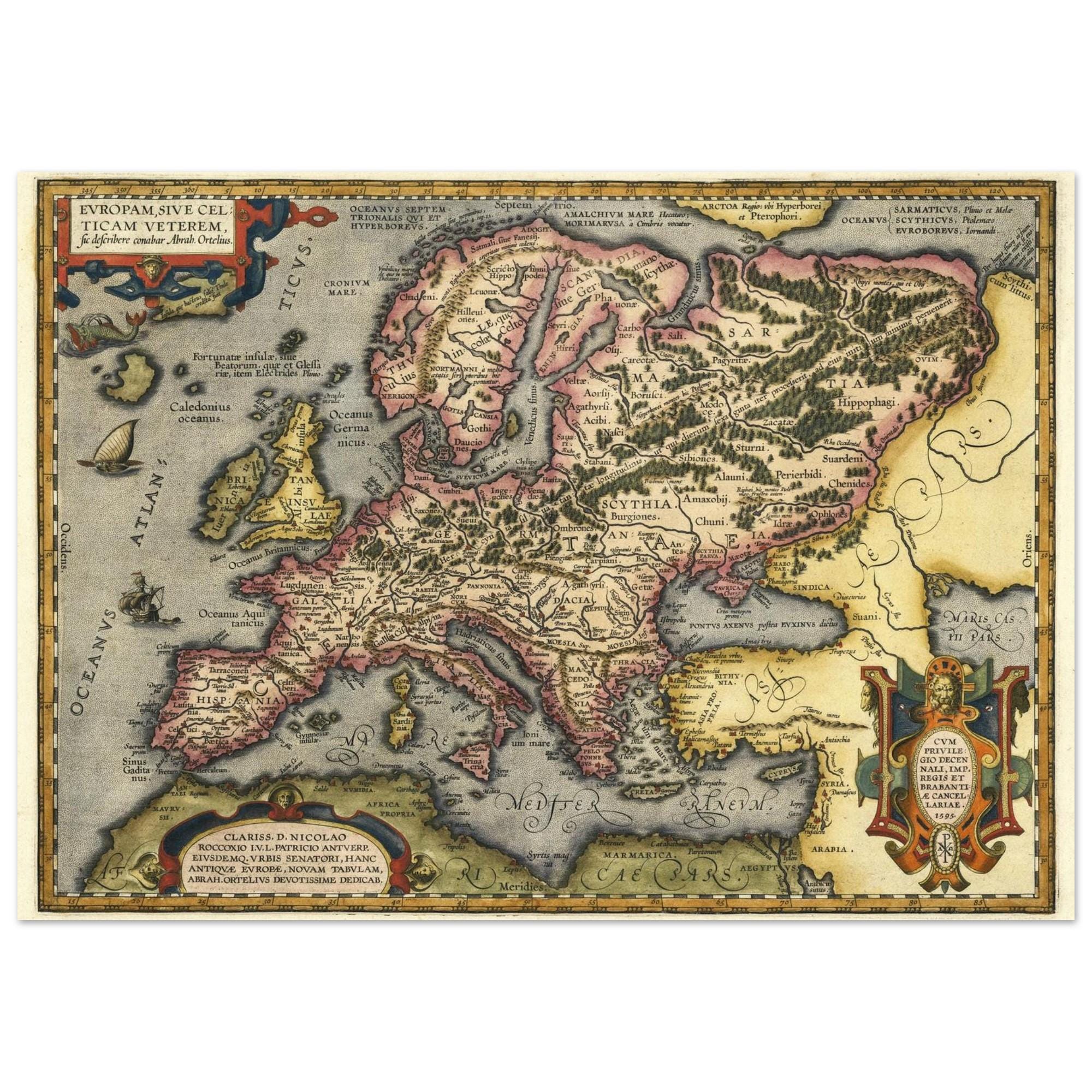 Ancient Map of Celtic Europe by Abraham Ortelius. Fine Art Print Repro ...