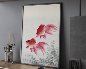 小原古邨作「二匹の金魚」浮世絵版画、マットポスター - Etsy 日本