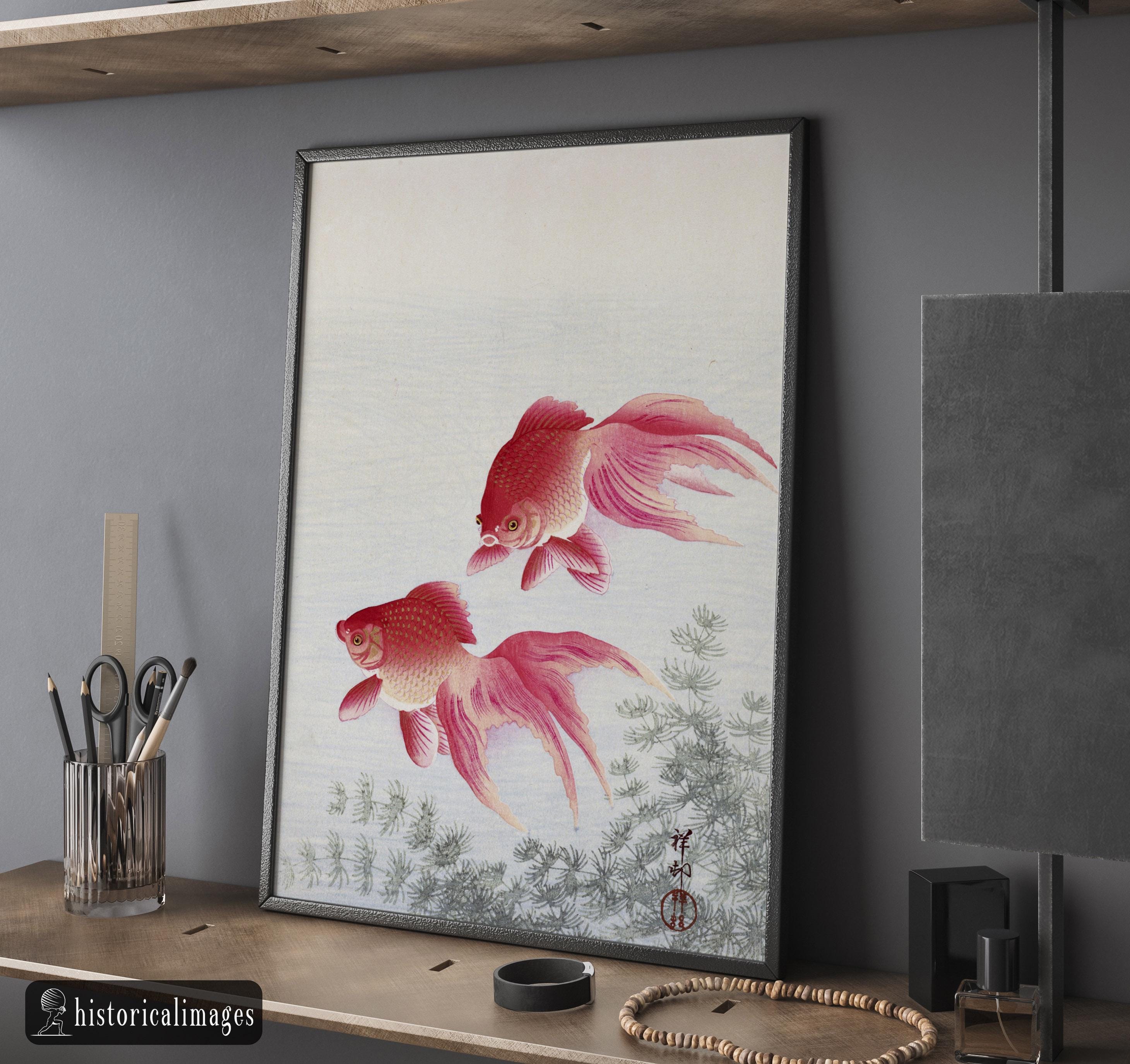 小原古邨作「二匹の金魚」浮世絵版画、マットポスター - Etsy 日本