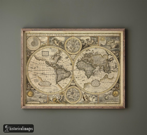 1626 Old World Map Print, John Speed Double Hemisphere Cartography