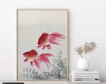 小原古邨作「二匹の金魚」浮世絵版画、マットポスター - Etsy 日本