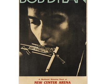 Bob Dylan poster reproduction. Fine art print of the poster that announced Bob Dylan playing at the New Center Arena.