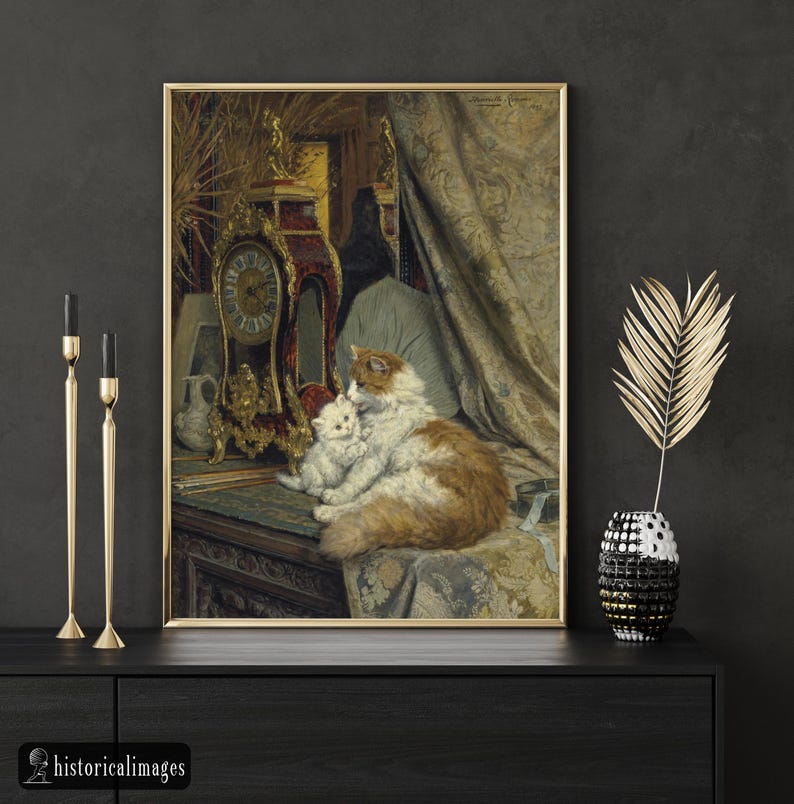 A Mother Cat and Her Kitten With a Bracket Clock by Henriette Ronner ...