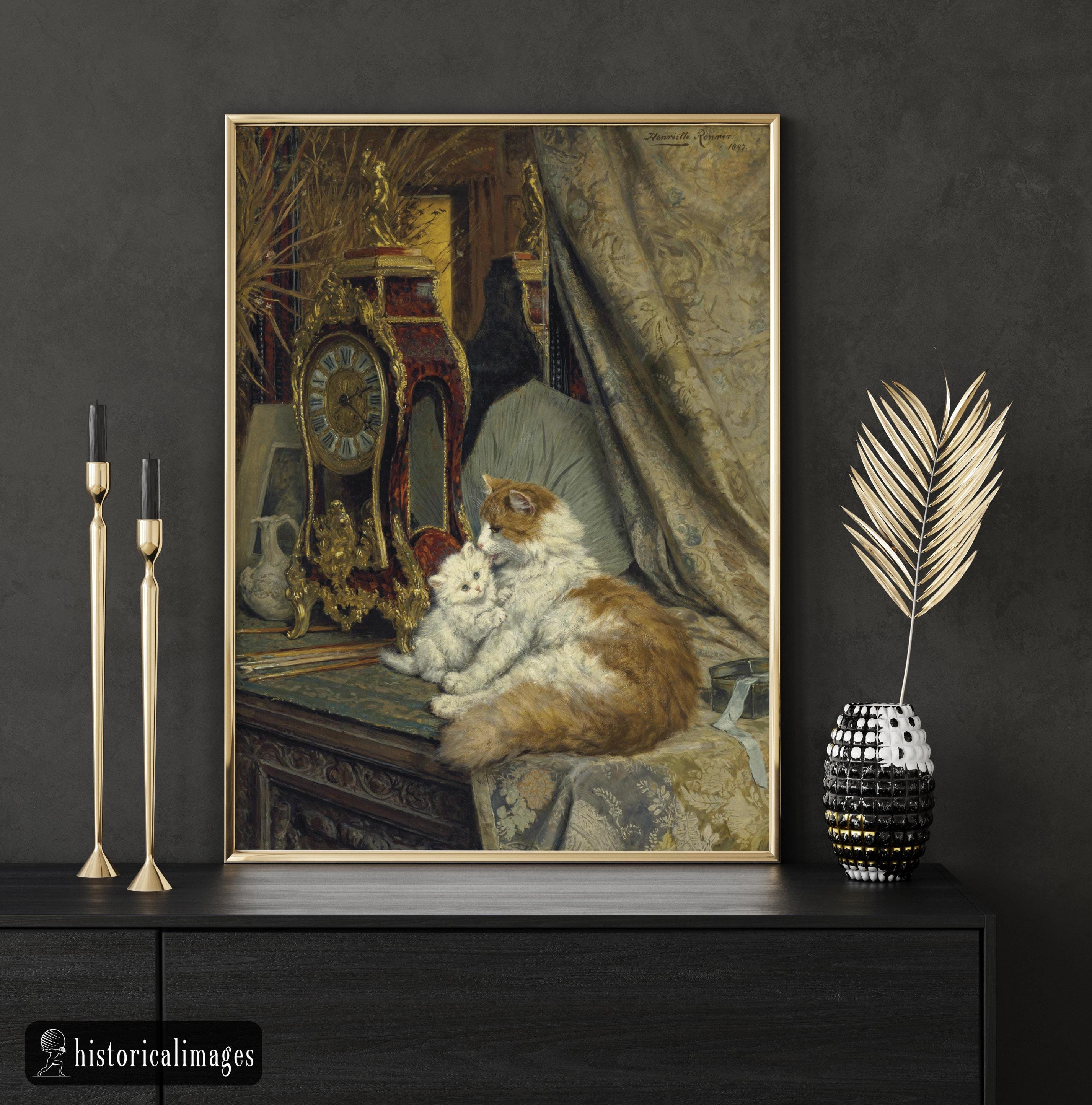 A Mother Cat and Her Kitten With a Bracket Clock by Henriette Ronner ...
