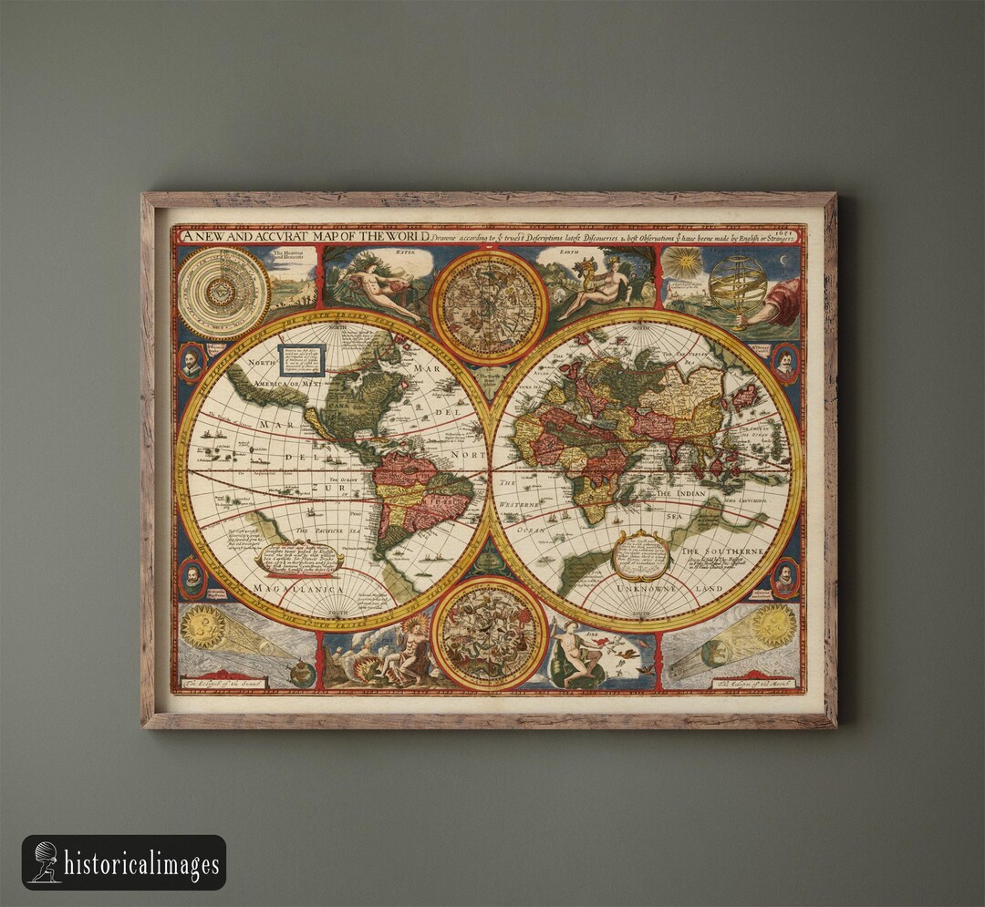 John Speed Ancient Double Hemisphere World Map. Fine Art Print - Etsy