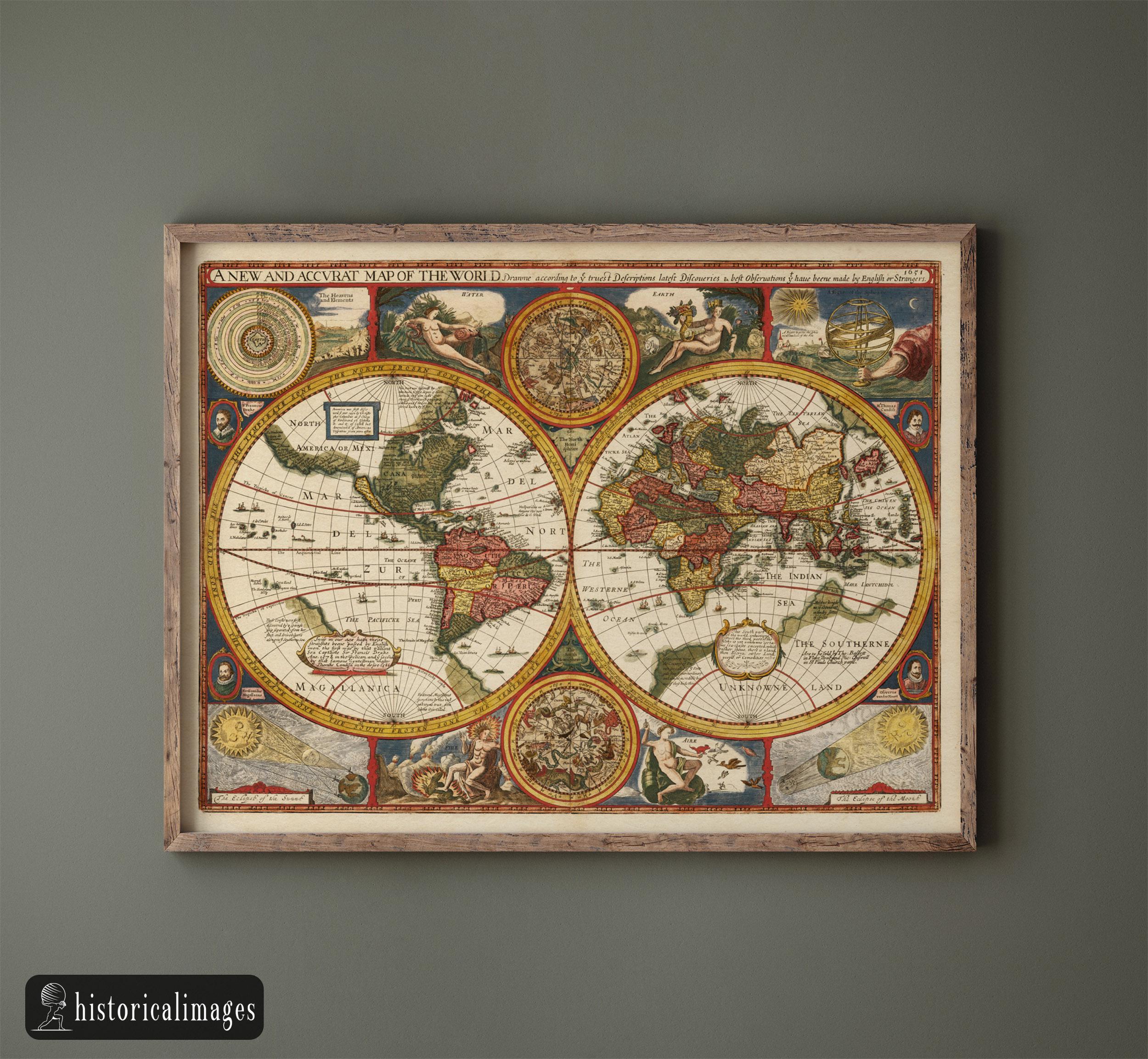 John Speed Ancient Double Hemisphere World Map. Fine Art Print - Etsy