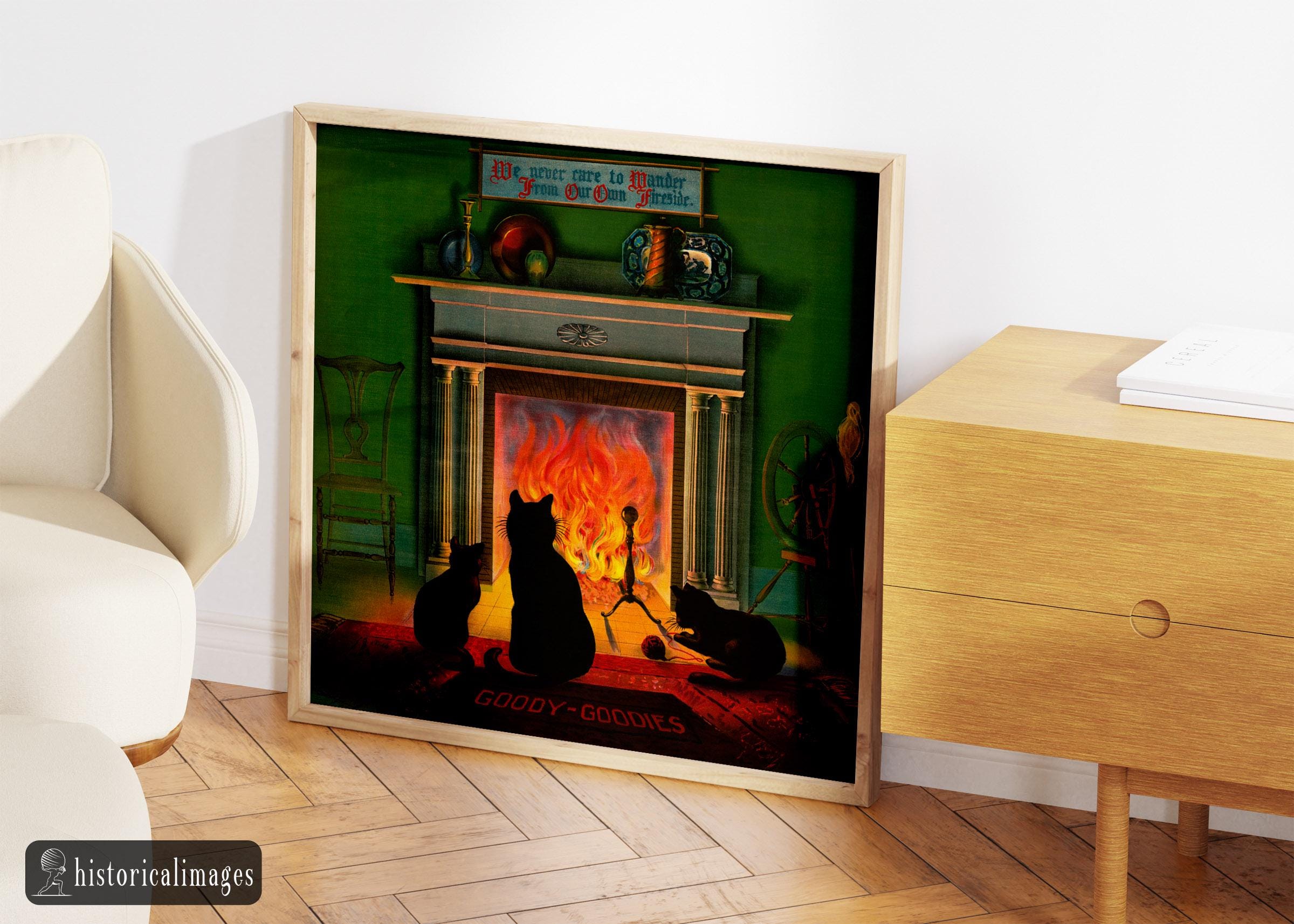 Cats in Front of Fireplace Vintage Print 1906 Poster