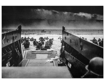 Second World War black and white poster . D Day Normandy landing US Soldiers.