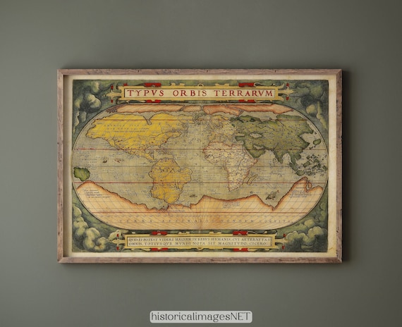 Ancient World Map Reproduction Print of Map of 1579 by Abraham