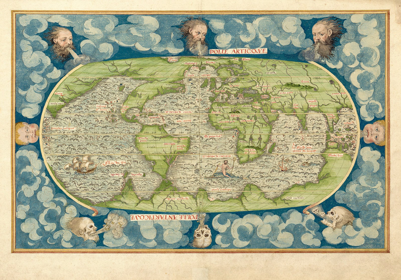 ギヨーム・ル・テステュによる1555年の古代ヴィンテージ世界地図