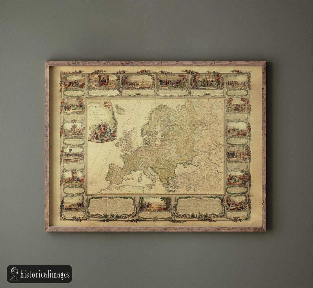 Ancient Old Map of Europe. Fine Art Print and Canvas of Antique ...