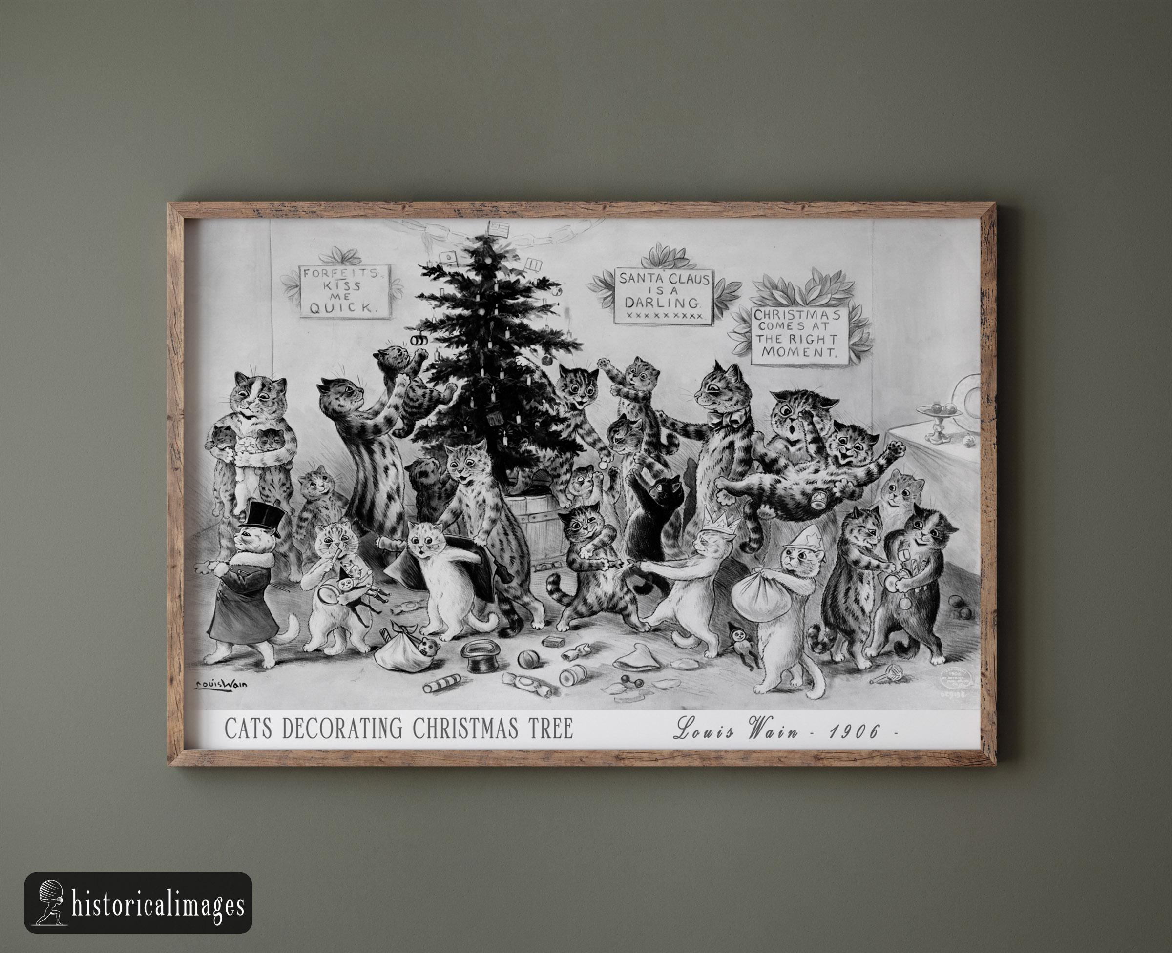 クリスマスツリーを飾る猫たち（ルイス・ウェイン作、1906年）の