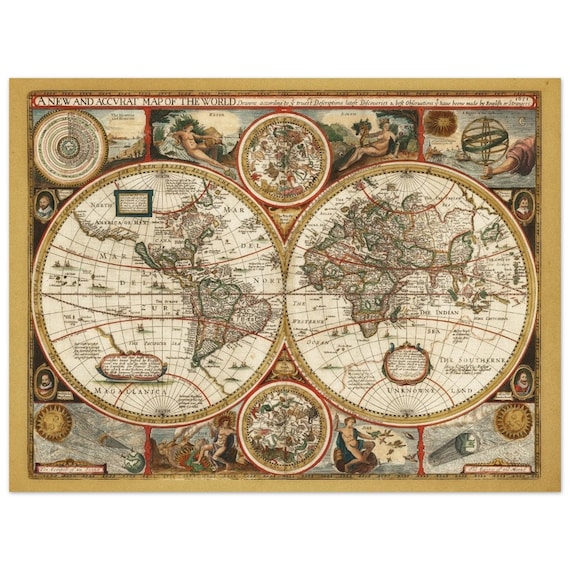 古代の世界地図。18世紀の美しいイラスト入りの二重球地図 - Etsy 日本