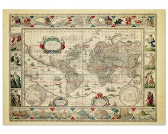 Ancient old world map 1638. A beautifully illustrated antique map reproduction. Fine art print and canvas. Remastered wallart decor