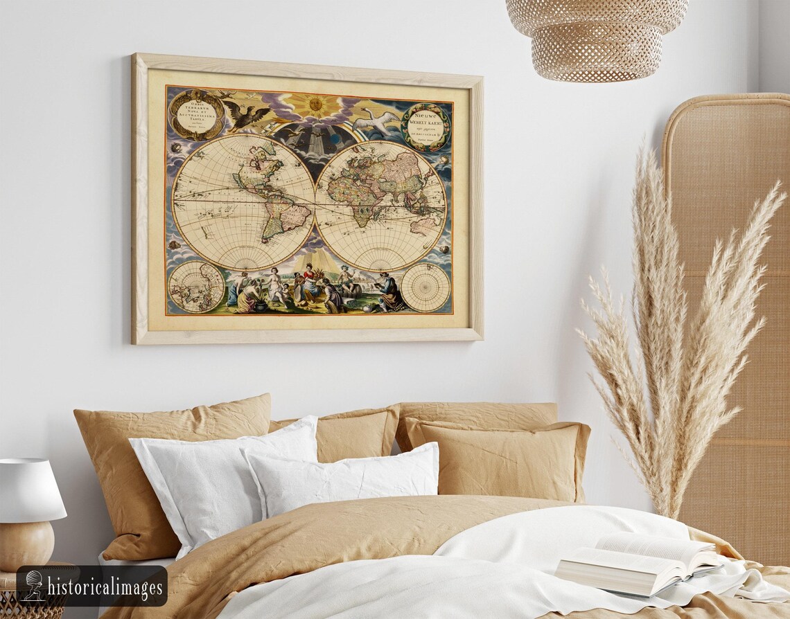 Beautiful Antique World Map Reproduction of the XVII Century Vintage ...