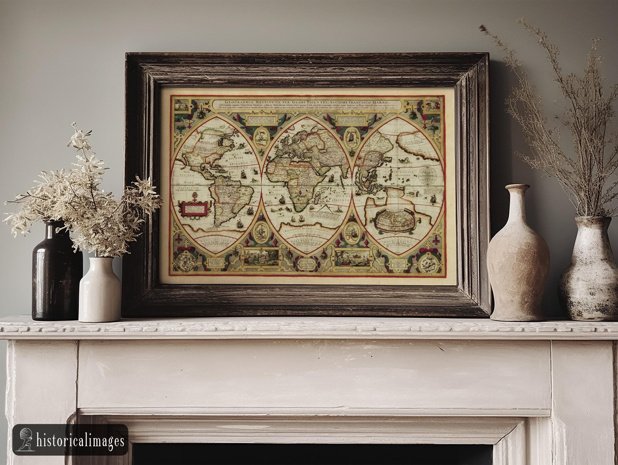 1618年の古代世界地図。ファインアートプリント。リマスター版ポスター