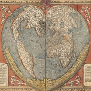 Ancient world map poster by Oronce Fine 1534