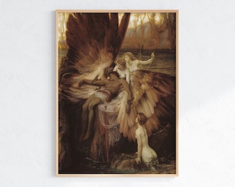 The Lament for Icarus by Herbert Draper 1898. Antique painting fine art print. Greek mythology poster