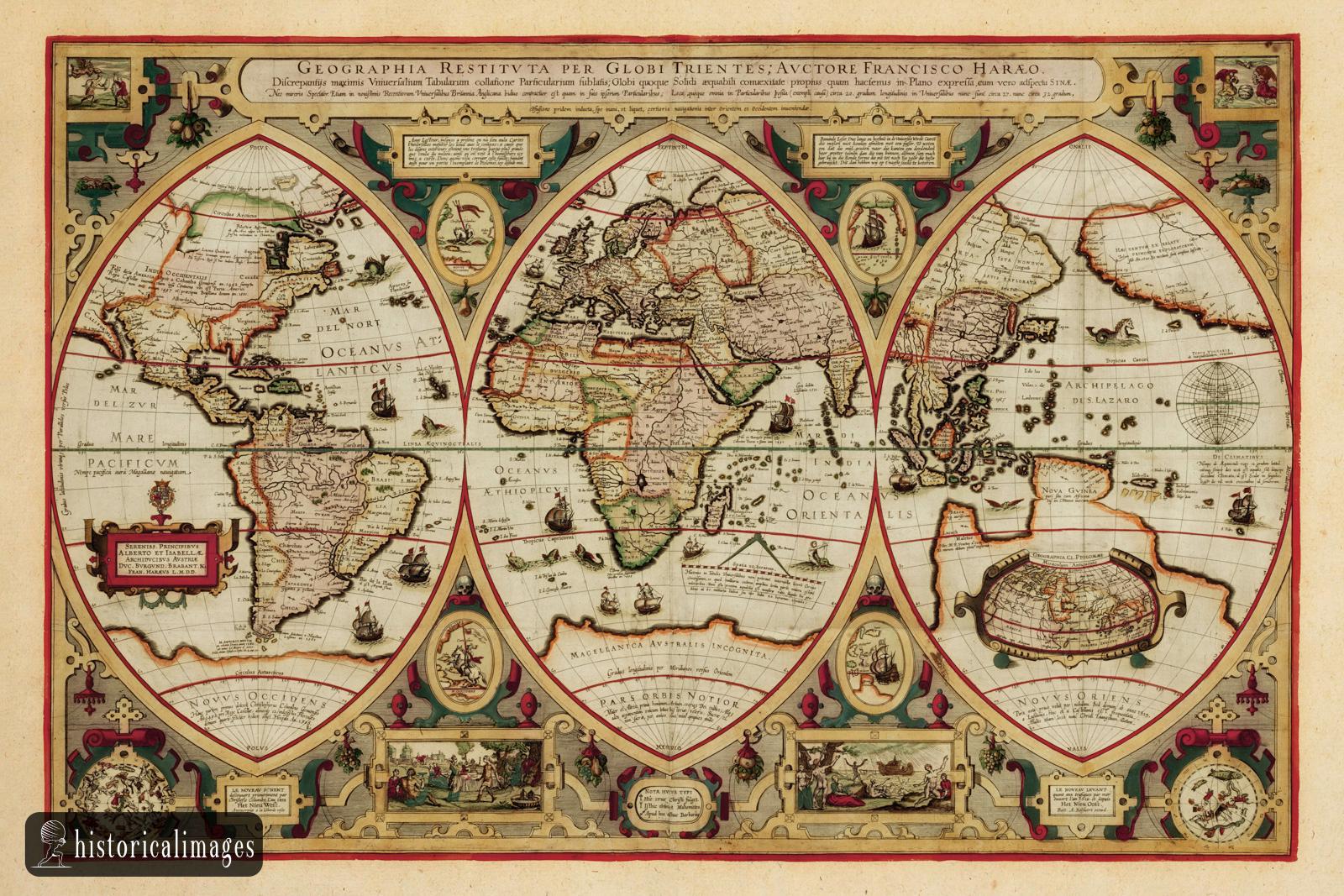 1618年の古代世界地図。ファインアートプリント。リマスター版ポスター