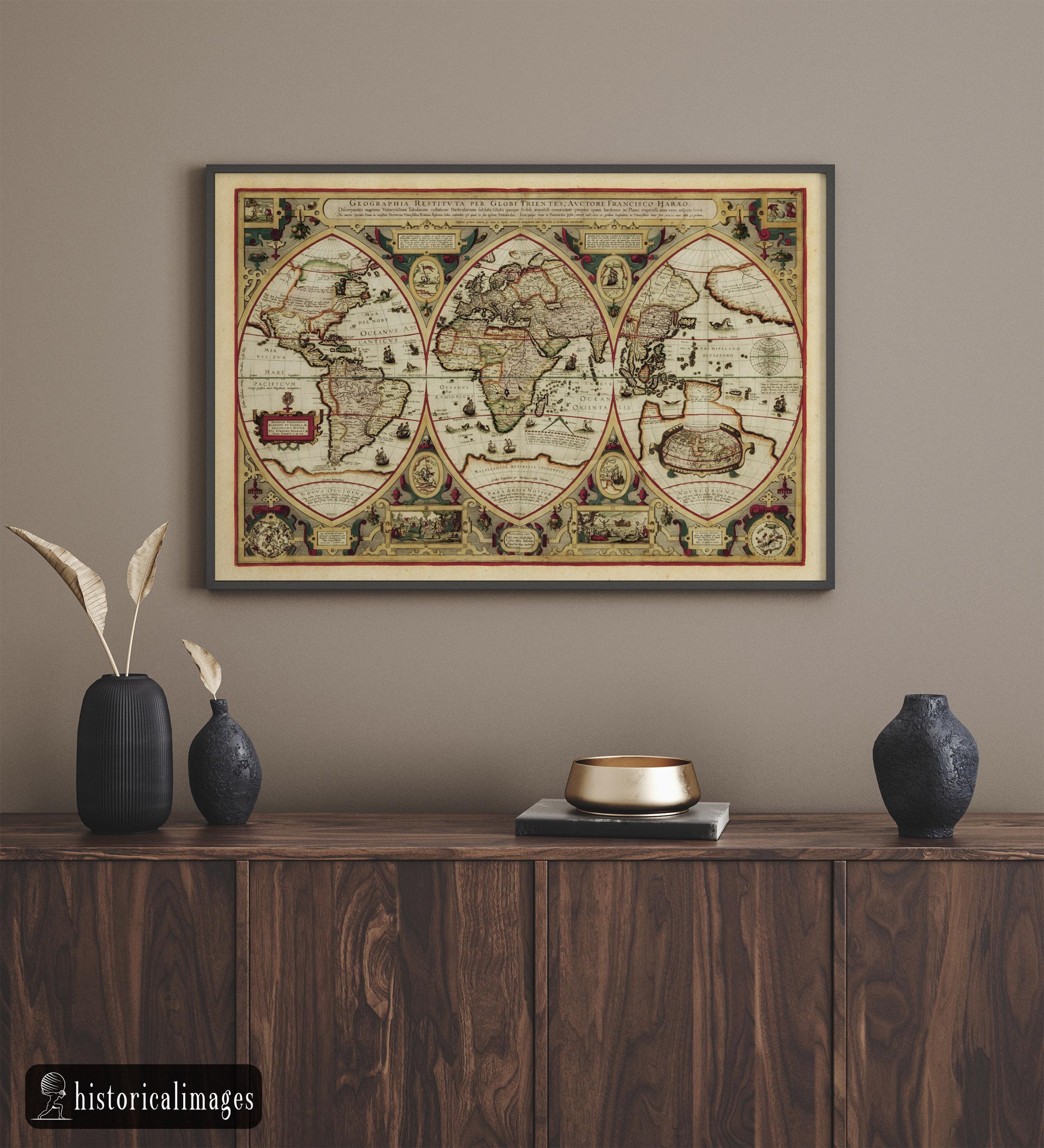 1618年の古代世界地図。ファインアートプリント。リマスター版ポスター