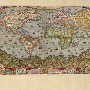Ancient world map poster reproduction by Andrea Bertelli 1593