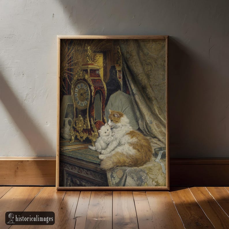 A Mother Cat and Her Kitten With a Bracket Clock by Henriette Ronner ...