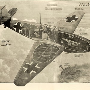 Messerschmitt Bf 109 fighter airplane II World War Fine Art Reproduction. Poster Premium matte paper