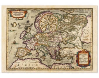 Ancient map of Europe and the Celts. Europam sive Celticam veterem by Abraham Ortelius. Fine art print and canvas wallart