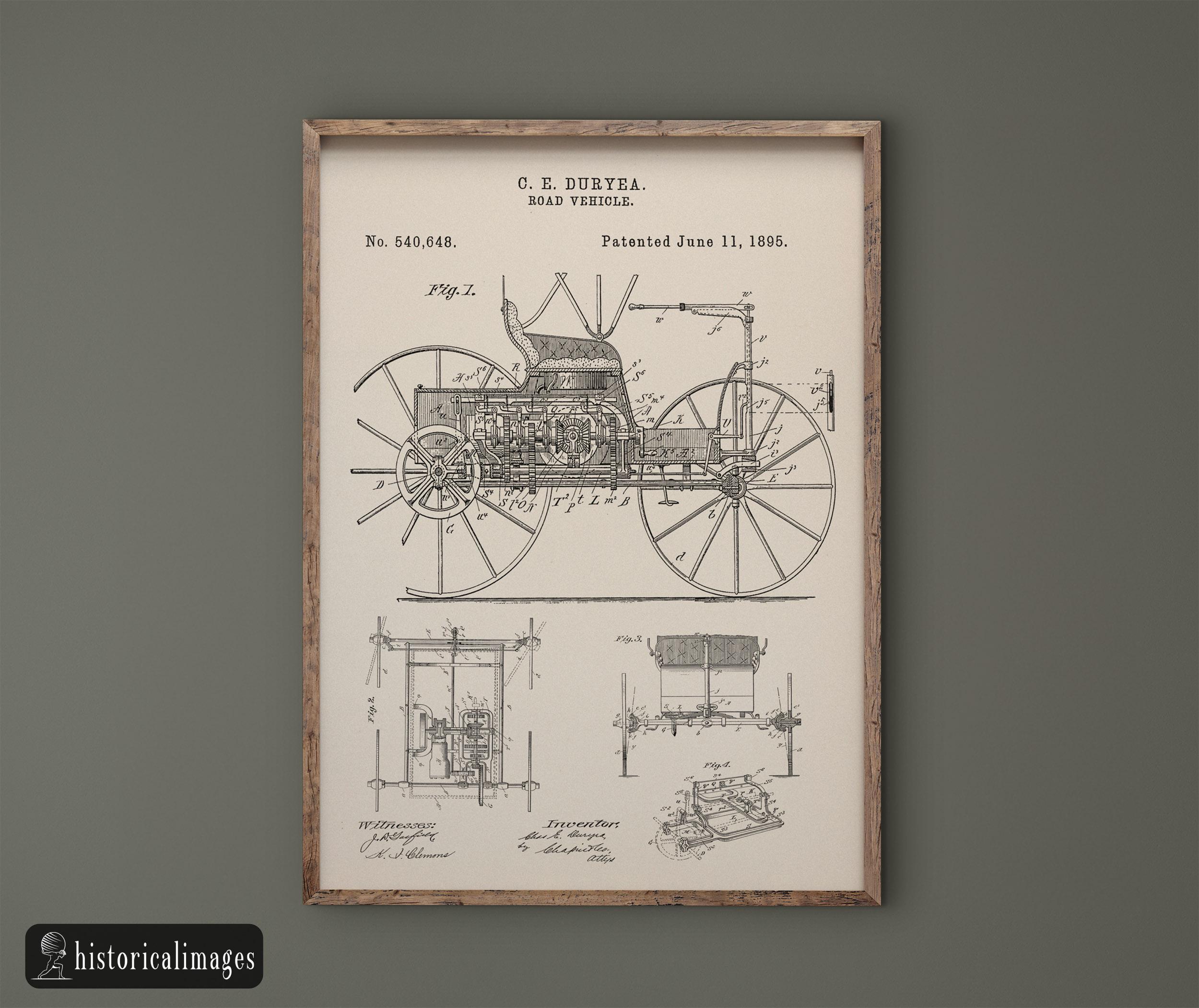 edgar plans 直筆ドローイング　エドガープランズツ　真作　希少 Road Vehicle Patent 540648 1895 by Charles Edgar Duryea