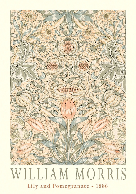 William Morris Lily and Pomegranate. Vintage wallpaper reproduction. Premium matte paper poster
