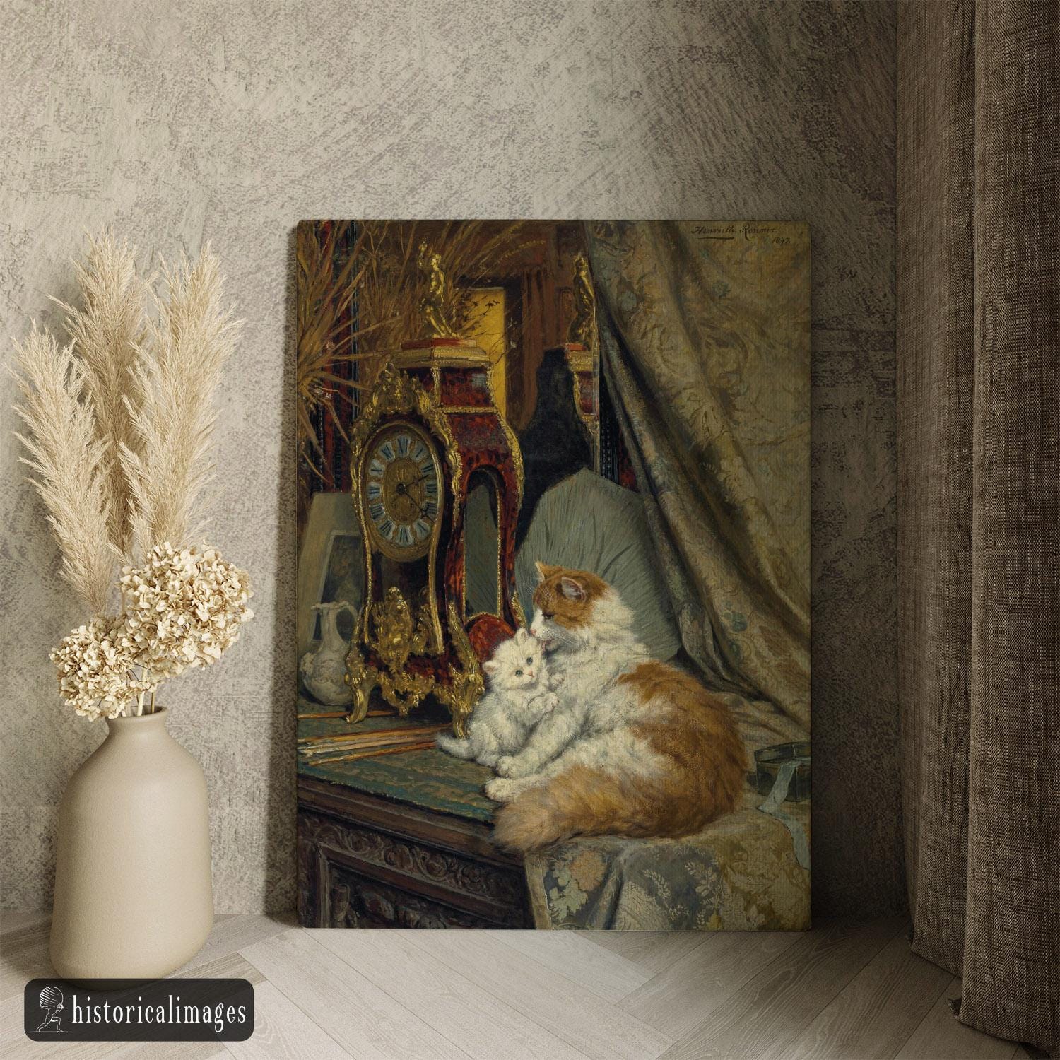A Mother Cat and Her Kitten With a Bracket Clock by Henriette Ronner ...