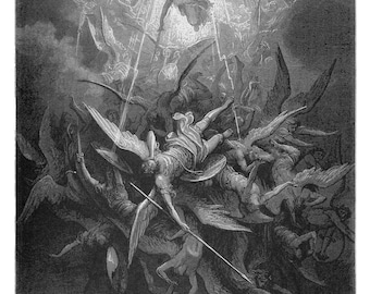 Gustave Dore Paradise Lost Engraving Print Reproduction. Dawnfall