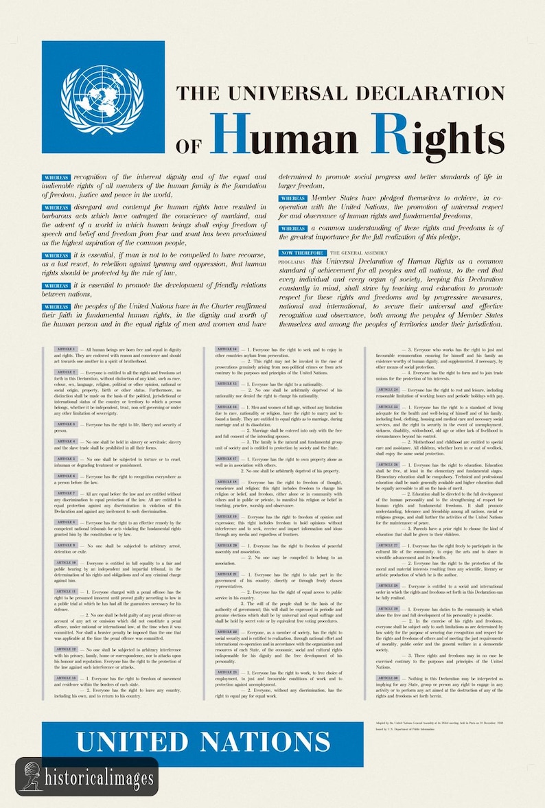 The Universal Declaration of Human Rights by the United Nations. Fine ...