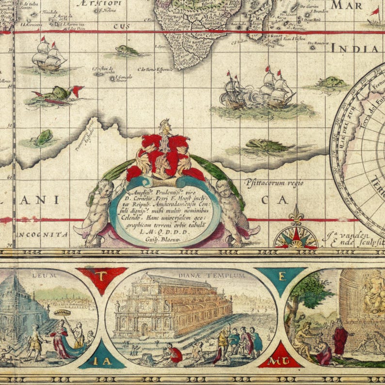 Ancient Old World Map 1638. A Beautifully Illustrated Antique Map ...