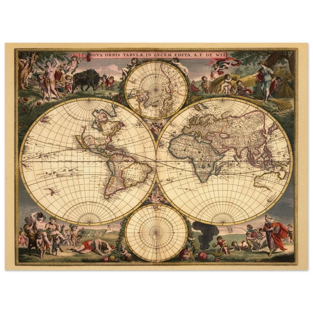 1682 Ancient Double Hemisphere World Map. A Beautiful Vintage ...