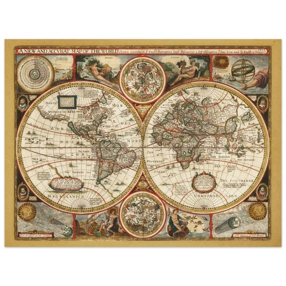 Ancient World Map. Beautiful Illustrated Double Sphere