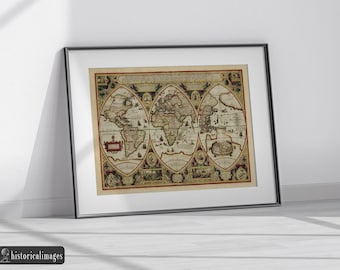 1618年の古代世界地図。ファインアートプリント。リマスター版ポスター