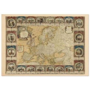Oude antieke kaart van Europa. De kaart is verdeeld in rijken en rijken. Fine art print poster en canvas. Geremasterde muurkunst