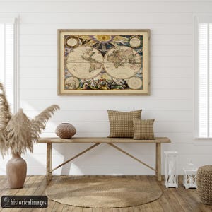 Beautiful Antique World Map Reproduction Of The Xvii Century Vintage