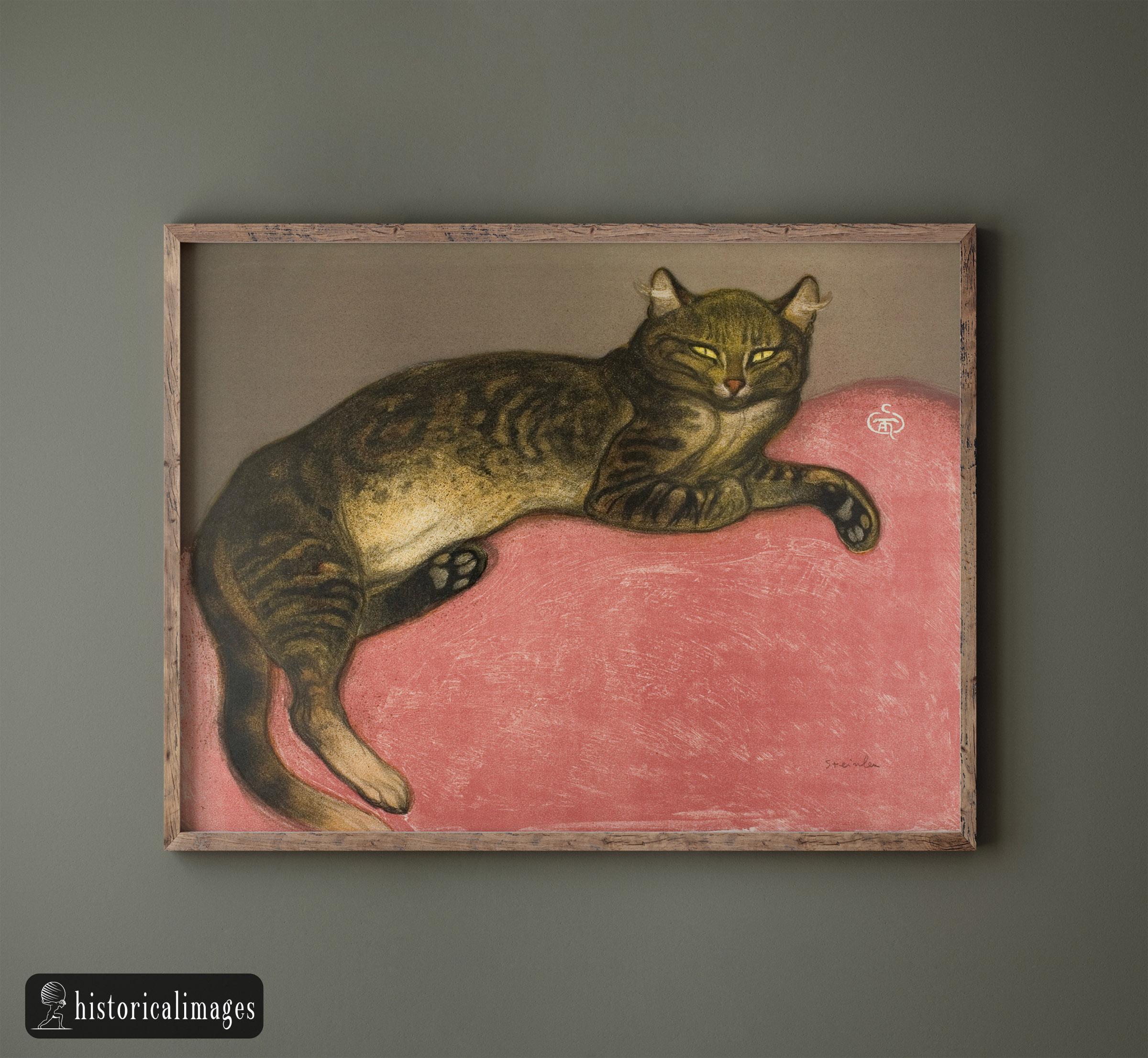 Winter Cat on a Cushion Poster Author: Théophile Alexandre Pierre