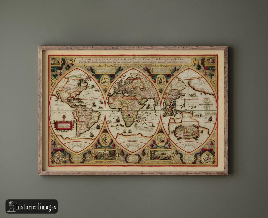 1618年の古代世界地図。ファインアートプリント。リマスター版ポスター